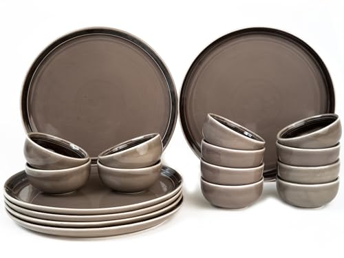 Image of Bodhi House Handcrafted Chip Resistant Porcelain Dinner Set, 18 Pieces Dish Set Serving for 6, Microwave and Dishwasher Safe, Bone-ash Free, Crockery Set for Dining and Gifting, Smoke Grey