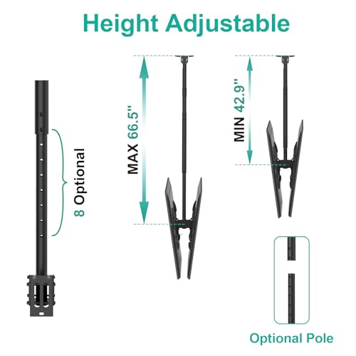 Image of WALI Ceiling TV Mount Dual Screen Back to Back Fits Most Display 43 to 86 Inch TV, Up to 176lbs, 88 lbs for Each Screen, Height Extension up to 66.5 Inch, Mounting Holes 600x400mm (CM4386-2S), Black