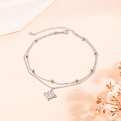 Image of Yearace Anklet for Women S925 Sterling Silver Adjustable Foot Beaded Chain Lotus Flower Claddagh Dragonfly Witches Knot Ankle Bracelet Summer Beach Anklets Jewelry Gift