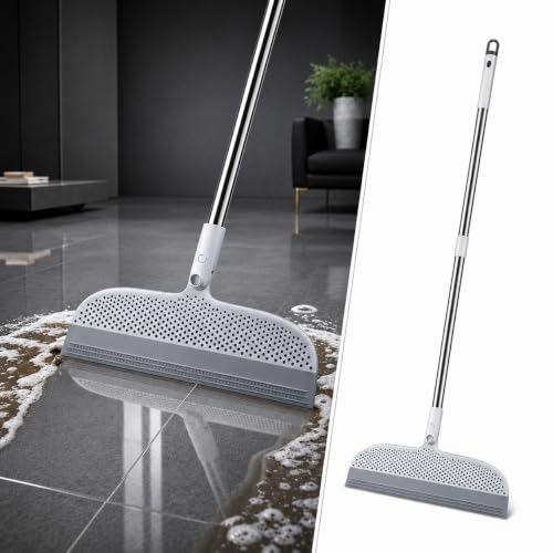 Image of Magic Broom Silicone Floor Wiper - Heavy Duty, Durable & Efficient Floor Cleaning Tool Stainless Steel Extendable Big Handle Bathroom and Kitchen Squeegee Wiper (Scraper Wiper)