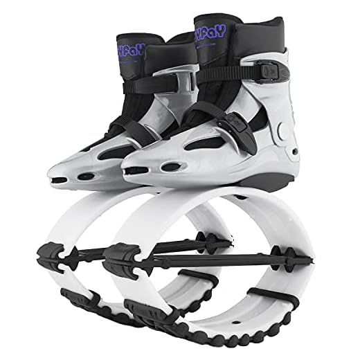 Joyfay Jumping Shoes -Grey, Black and White Jump Shoes for Athletes and Heavier Users -Professional Fitness Bounce Shoes for Women and Men -Special Edition Jump Boots with 4 pcs Tension Springs (L)