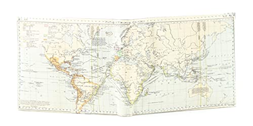 Li Men's World Map Print Vegan Leather Bifold Wallet with Matching Gift Box | Slim Bifold Wallets for Men | 2 ID Windows & 7 Card Holders (Globe)3