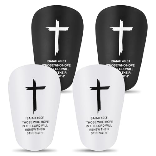 2 Pair Bible Soccer Shin Guards, 3.94x2.36in/10x6cm Cross Soccer Small Shinguards Mini Shin Pad with Bible Verse Football Protective Gear for Men Women Kids Youth(Black & White)