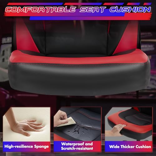 Image of Sweetcrispy Computer Gaming Chair: PU Leather Ergonomic Lumbar Support with Flip-up Armrest and 360 Swivel Wheels, Height Adjustable Task Home Office Desk Video Racing, Red