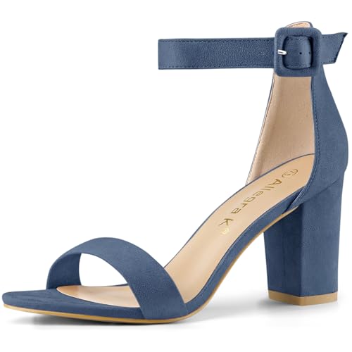 Image of Allegra K Women's Open Toe Chunky High Heel Buckle Ankle Strap Sandals | 3 3 /8 inches Heels with Faux Suede, Comfortable Block Heels Sandal for Women, Summer Dressy Shoes