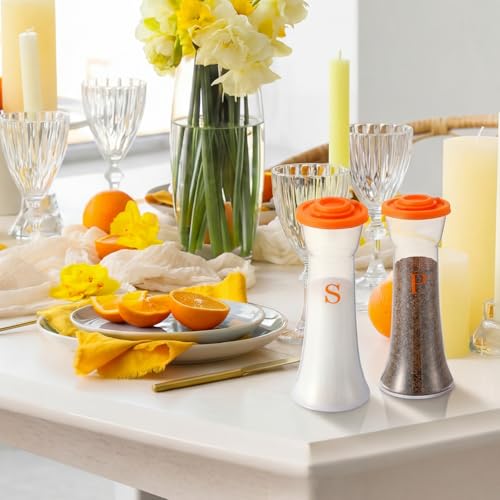 Image of Set of 2 Plastic Salt and Pepper Shakers with Lids Large Salt Shaker Pepper Container Vintage Tall Hourglass Camping Picnic Outdoors Travel Spice Set for Home Picnic Kitchen(Classic,Orange)