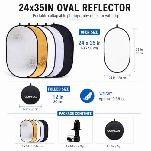 Image of 24x35inch 5 in 1 Oval Photography Reflector with Clip,Photo Reflector