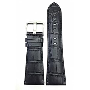 30mm Black Genuine Leather Watchband | Square Crocodile Alligator Grained, Padded Replacement Watchstrap that brings New Life to Any Watch (Mens Length)