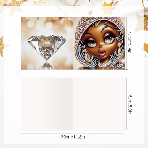 Image of AiYuanzsh 6 Pcs 5D Diamond Painting Greeting Card Kits, Luxury Black Beauty Design DIY Diamond Art Greeting Cards with Envelopes, Handmade Rhinestone Cards for Adults Birthday & Festival Celebration