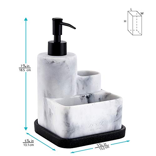 Zccz SOAPDISSPOHOL-02 White Soap Dispenser With Sponge Holder, Kitchen Soap Dispenser Pump, Sponge Caddy And Brush Holder 3 In 1 Set Organizer For Sink Countertop, Removable Tray, Marble Look thumb #4