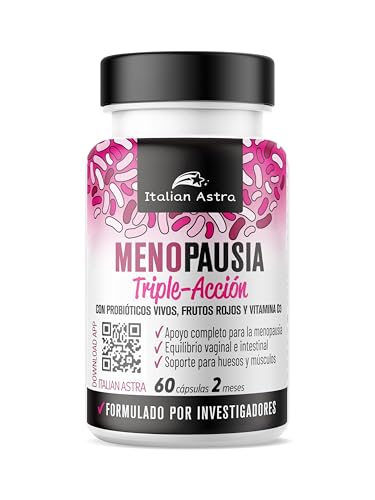 Menopausia Complejo Natural - Isoflavonas de Soja, Probióticos Vivos, Vitamina D, Frutos Rojos, Inulina y Arándano Rojo - Alivio Sofocos, Equilibrio Intestinal, Energía y Sueño - 60 Cápsulas, 2 Meses