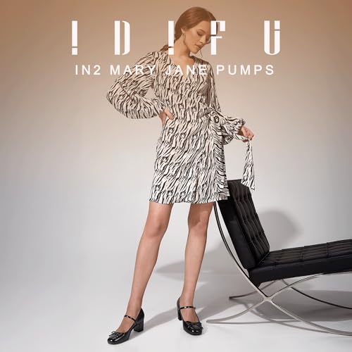 Image of IDIFU IN2 Mary Janes for Women Closed Toe Block Heels Cute Bow Dress Shoes