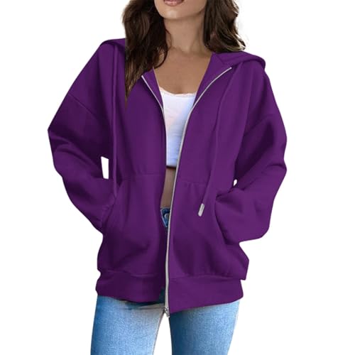 Lainuyoah Lightweight Zip Up Sweatshirts For Women Drawstring Cute Hoodies Fall Jacket Plus Size Casual Blouse with Pockets