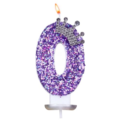 DYIOTF Bougie Anniversaire Chiffre 0 Thème Kpop - Bougie Décorative Violette Originale pour Gâteau d'Anniversaire et Fêtes à Thème, Décoration de Gâteau Scintillante pour Enfants et Adultes