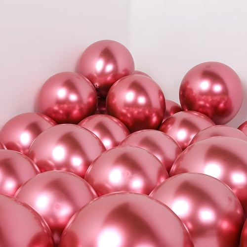 Image of Chrome Metallic Balloons Red 100 pcs Glossy Latex Balloon for Birthday Decoration Kit Wedding, Anniversary Floral Garland 10 Inch Helium Supported