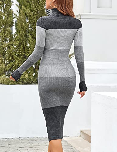 Image of Rocorose Women's Turtleneck Ribbed Elbow Long Sleeve Knit Sweater Dress