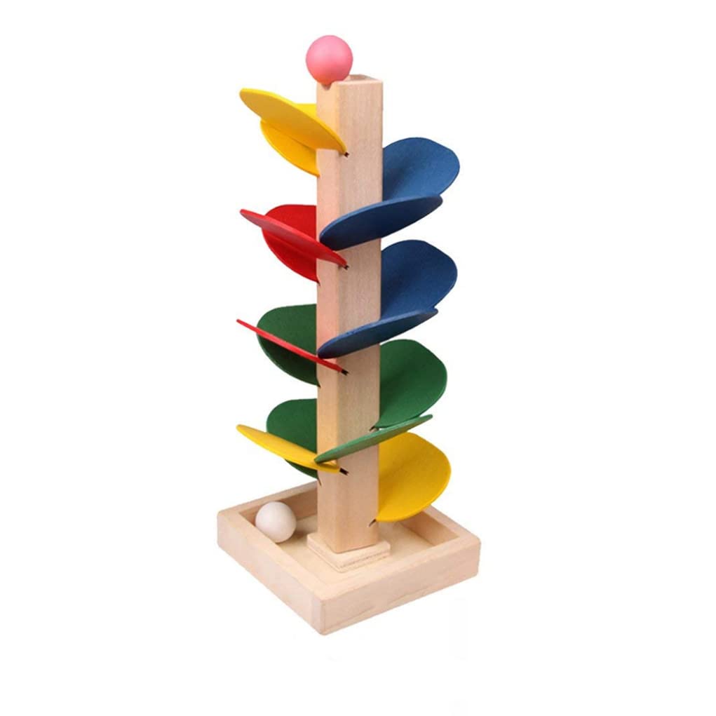 ABchat Wooden Marble Run, Wooden Tree Detachable Leaves Marble Ball Run Track Game Educational Toy Blocks Gift for Kids Early Development