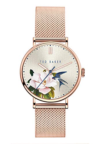 Ted Baker Watches Women's PHYLIPA Flowers Quartz Watch with Stainless Steel Strap, Rose Gold, 18 (Model: BKPPFF901)