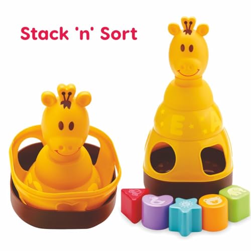 Image of toymate Giraffix 3-in-1 Stacking, Sorting & Ring Toss Toy for Toddlers | Educational Montessori Learning for Babies | Shape Sorter, Stacking Rings & Motor Skills Development Toy for 12+ Months