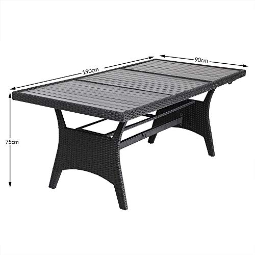 Casaria Polyrattan Gartentisch 190x90x74cm mit Ablage WPC-Tischplatte Höhenverstellbar Holzoptik Wetterfest Garten… – Bild 7