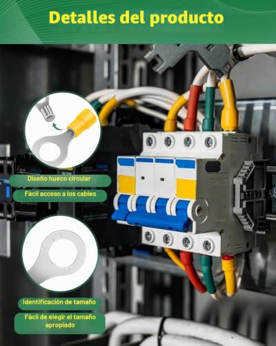 Miniatura 3 de Bolatus 20 Uds Terminales De Cable Anular, 4,0-6,0mm Diámetro De Agujero M5, Terminales De Cable Parcialmente Aislados De Pvc, Ojales De Cobre Rojo Estañado Amarillo