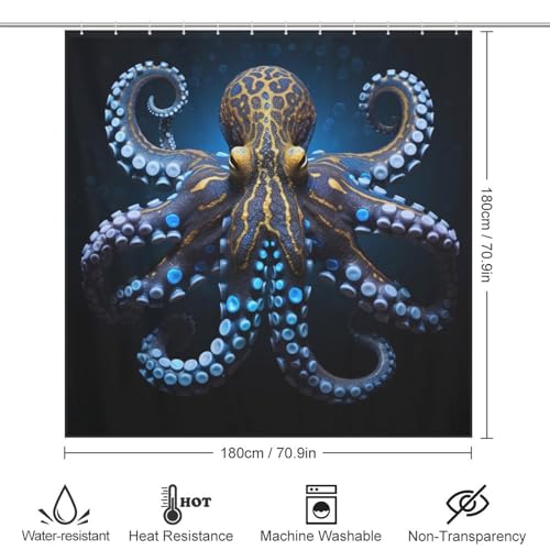 Rideau de douche pieuvre 183x183cm en polyester lavable pour bain