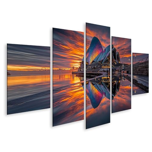 islandburner Tableau sur toile Majestueux Sydney Opera House - Décoration murale pour le salon - Parfait pour les fans de voyage - 5 pièces