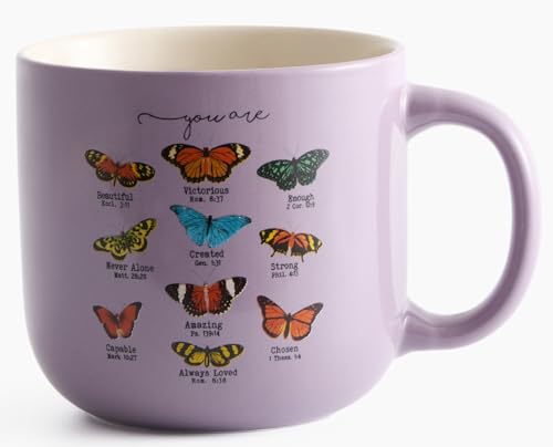 Wildflower Butterfly Bible Verse Mug – Christian Faith Coffee Cup with Positive Sayings “You Are Beautiful”, 14oz Ceramic Mug, Microwave & Dishwasher Safe, Inspirational Gift for Women & Friends