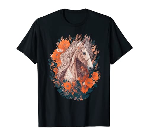 Blossoming Equestrian Delight - Horse With Flowers Design T-Shirt