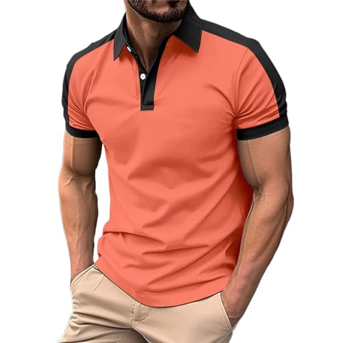 Polo para hombre con tira de botones, corte regular, manga corta, polo de golf, monocolor, cuello alto, camiseta de ocio, camiseta de manga corta para hombre, camiseta deportiva para correr, Rojo