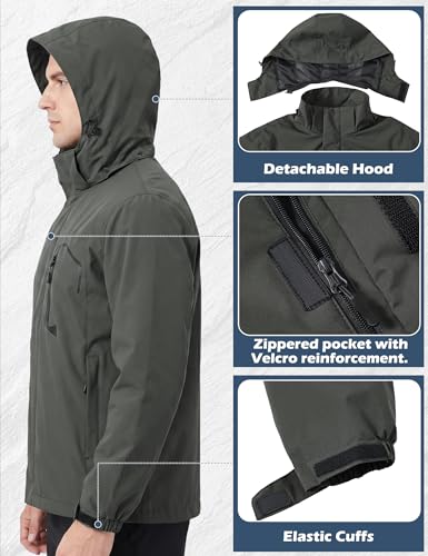 Image of Zoofly Mens Hiking Jacket Waterproof with Hood Lightweight Windbreaker for Outdoor Travel