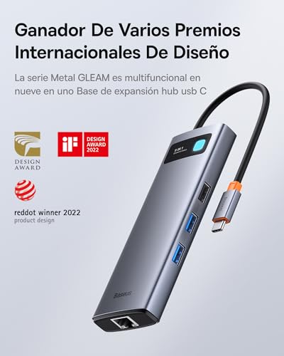 Multiport Adapter 9 en 1 con Ethernet de 1000Mbps y lector de tarjetas TF y SD 2
