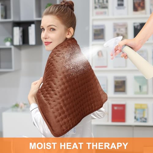 Image of Deepsoon Heating Pad,Electric Heating Pads for Back,Neck,Moist Heating Pad for Abdomen Shoulder Knee Legs,Dry /Moist Heat&Auto Shut Off,Mother's Day Birthday for Men and Women,Brown,33x17 Inch