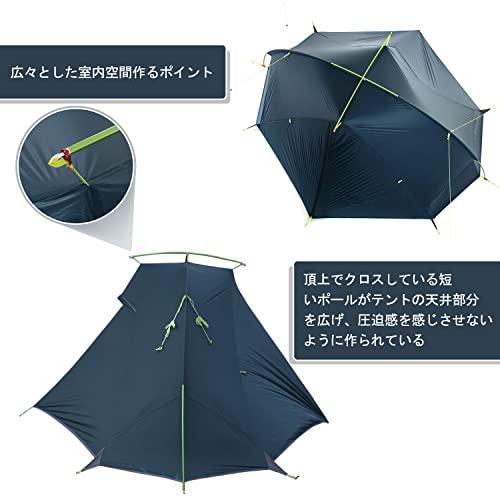 Naturehike公式ショップ ソロテント 軽量テント 1人用 2人用 前室あり 耐水圧4000mm 20D ツーリングテント グランドシード付き コンパクト 3シーズンテント アウトドア キャンプ 登山 (ネイビー, １人用) 2枚目