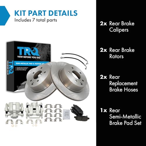 Image of TRQ Rear Brake Pad and Rotor Set Semi Metallic Calipers Compatible with 2005-2007 Infiniti G35 2006-2008 Nissan 350Z