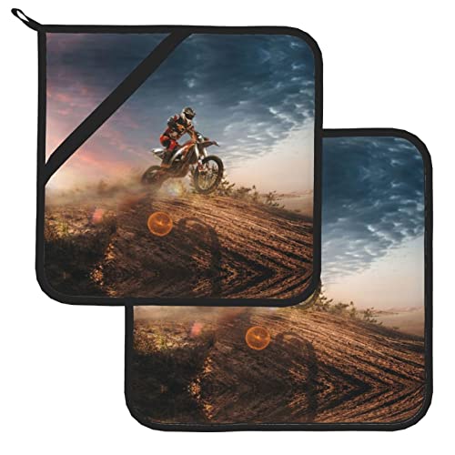 Motocross Pot Holders For Kitchen Oven Set 2 Piece Machine Washable Heat Resistant Potholders Hot Pads Non Slip For Cooking And Baking #TOP1