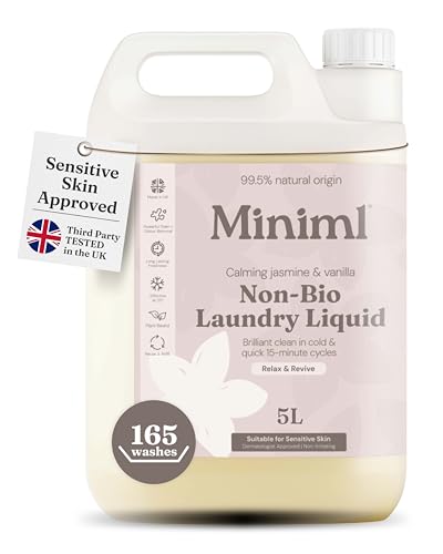 Miniml Laundry Liquid Washing Detergent 5L Refill - Natural Non Bio Wild Jasmine & Vanilla Scented Clothes Washing- Machine or Delicate Hand Cleaning - 100% Vegan & Cruelty Free (165 Washes)
