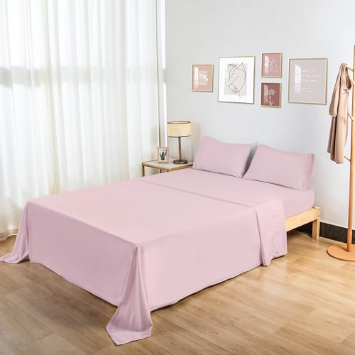 HBHLFZ King Flat Sheet - Ultra Soft Polyester Top Sheet - Hotel Quality Bed Sheets - Comfortable Wrinkle-Free - Easy to Care for - 1 King Flat Sheet Only(King,Light Pink)