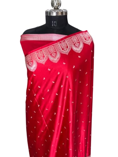 Image of Banarasi Mashru Silk Saree Red Shade