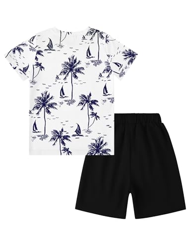 Image of GERU Boy Shorts Sets Hawaiian Outfit Kid Leaves Floral Short Sleeve Shirt Top+shorts Suits