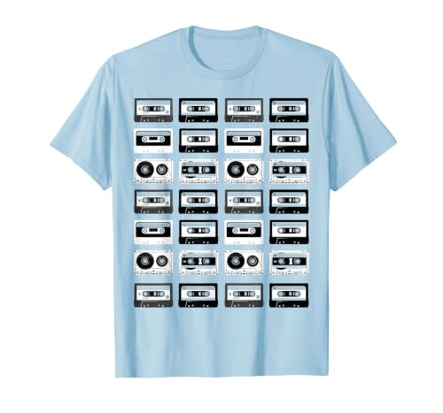 Cassette Tapes Audio Mixtapes 1980s Music Radio DJ T-Shirt, Men, Baby Blue, Large
