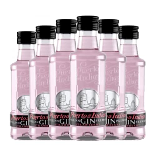 Ginebra Puerto de Indias Strawberry Botellín Miniatura 5 cl (Caja de 6 Botellín Miniatura de 5 cl)