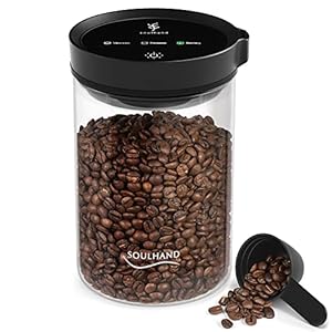 SOUL HAND Vacuum Coffee Canister Automatic Airtight Coffee Containers & Food Storage, Glass Coffee Jar with Spoon, Touch Screen Coffee Storage Container for Coffee Beans/Sugar/Nuts 1.6 L
