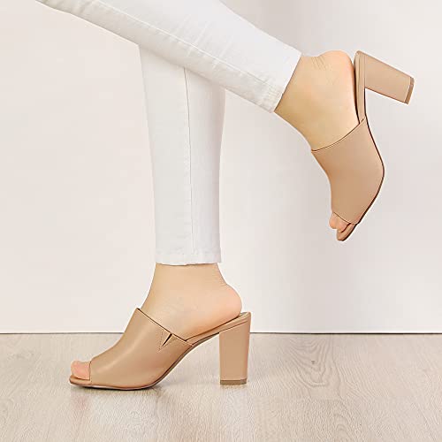 Allegra K Allegra K Women's Slip on Block Heel Nude Slide Sandals - 7 M US