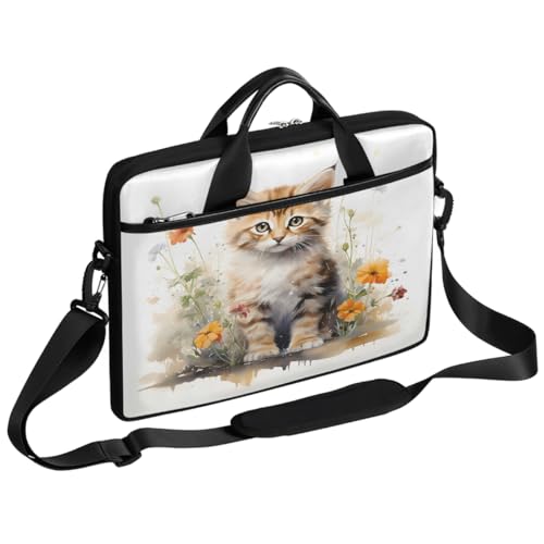 Bolso para portátil con diseño de gato y flores 15 pulgadas miniatura 1
