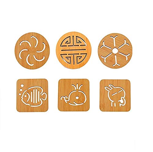 KITOOL6 PCs Wooden Mug Coasters Non-Slip Insulation Bowl Mat Wooden Place-mat Tea Coffee Bar Cup Table Pad Drink Coasters Desktop Accessories Size 9.5 cm (Pack - 6)