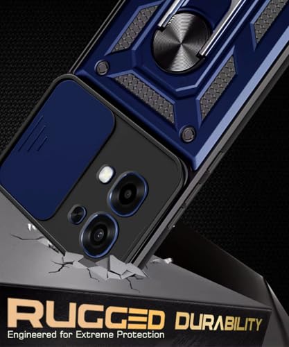 Image of WOW IMAGINE Tough Armor Bumper Mobile Back Case for Oppo A6 Pro 5G | Sliding Camera Cover | Shock Proof 360 Protection | Hybrid PC + TPU | Ring Holder with Kickstand - Blue