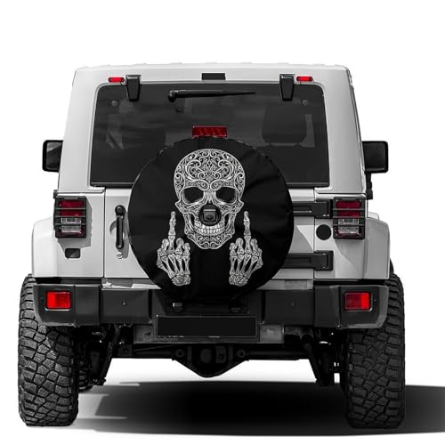 Image of Delerain Spare Tire Cover with Backup Camera Hole Skull Middle Finger Wheel Covers Waterproof Dust-Proof UV Sun Universal Fit for RV Trailer RV SUV Truck (17 Inch for Diameter 31 inch-33 inch)