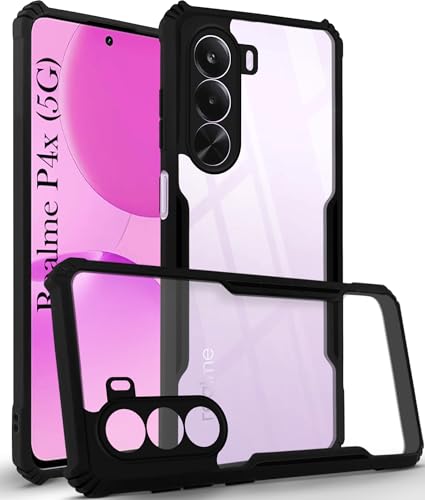 Image of Jkobi Hybrid Back Cover Case for Realme P4x (Shockproof with Polycarbonate Clear Panel | Professional Black)