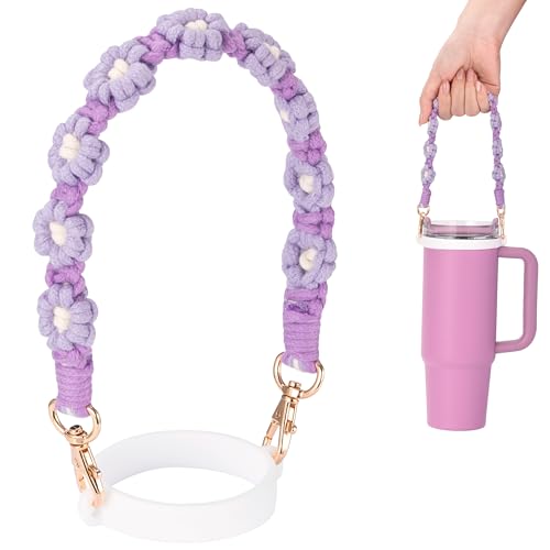Image of Water Bottle Handle Strap Compatible with Owala & Stanley Cups | Hand-Woven Lanyards Silicone Cup Sling, Carrier, Holder with Strap for Outdoor Sports Camping Hiking Travel